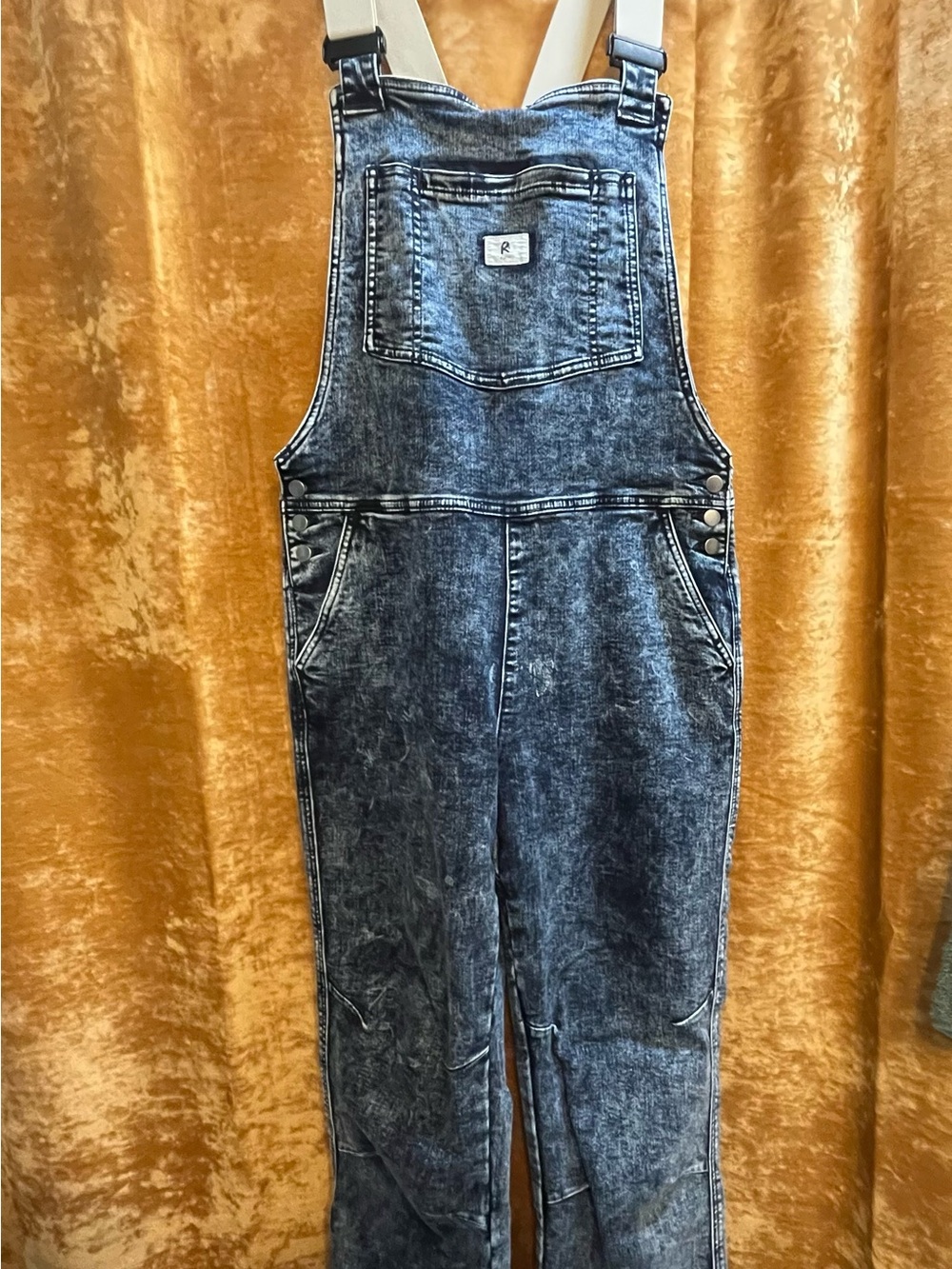 Women’s Acid-Wash Denim Overalls - Black Blue